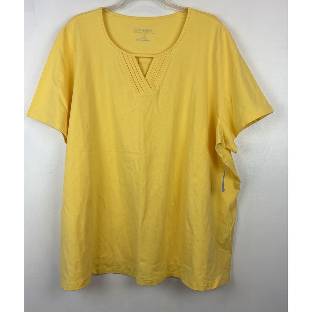 Catherines Top Womens 2X 22/24 W Petite Yellow Knit Shirt Short Sleeve Plus New